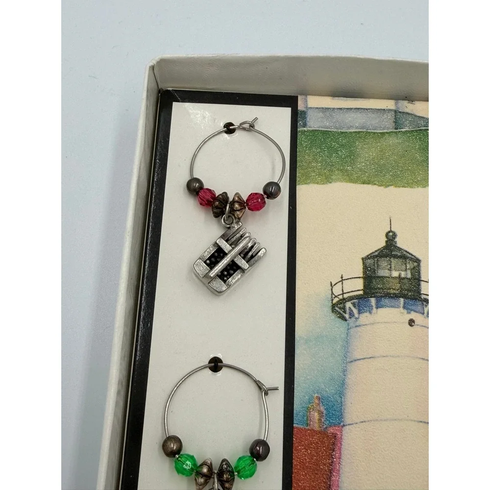 Vintage Nautical Wine Glass Charms Set 6 Cape Cod Lobster‎ Seagull Pewter